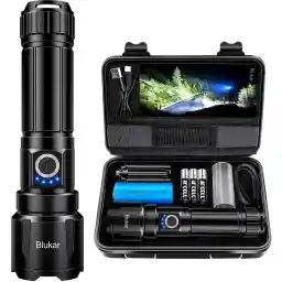 Blukar Zaklamp LED Oplaadbaar, Extreem Heldere Zoombare Zaklampen Sterk met 5 Lichtmodi, IP67 Waterdichte Zaklamp voor Kamperen, Wandelen, Buiten, Vissen, Noodgevallen