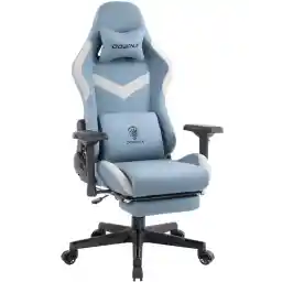 Dowinx LS-66684D-03 Gaming Chair, Fabric, with Ottoman, Office, PC, 4D Armrest, Footrest, Desk, Gaming, Pocket Coil, Sky Blue