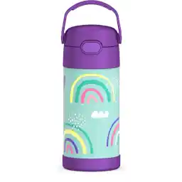 THERMOS FUNTAINER STAINLESS STEEL KIDS RAINBOWS BOTTLE 355ML, F40123RA, KIDS WATER BOTTLE WITH STRAW, INSULATED FLASK, HYDRATION BOTTLE WITH LID