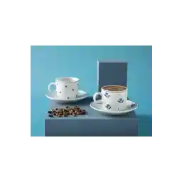English Home Flower Touch Porselen 4 Parça 2 Kişilik Kahve Fincan Takımı Lacivert