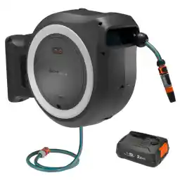 Gardena PowerRoll XXL Cordless Wall Hose Box Ready-to-Use Set: Automatic Hose Reel with 40 m Garden Hose, Hose Guide and RollControll, Complete Set with Battery (18647-20)