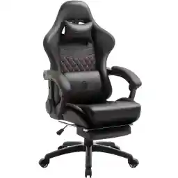 Dowinx Gaming Chair, Office Chair, Recliner Chair, Vibration Function, New Carbon Fiber Leather, Ergonomic, Extendable Ottoman, Adjustable Lumbar Support, Black