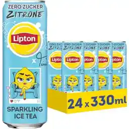 LIPTON ICE TEA Sparkling Lemon Zero, Carbonated Iced Tea with Lemon Flavour, No Sugar, Disposable Tins (24 x 0.33 L) (Packaging Design May Vary)
