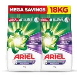 Ariel Fast Dissolving Laundry Detergent Powder with Lavender, (2x9) 18 KG