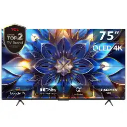 TCL 75T7B Television 75 Inch Smart TV 4K QLED Pro HDR 10+ Google TV, Quantum Dot Technology, Dolby Vision- Atmos, MEMC,2GB RAM+32GB ROM, Game Master, Slim Design (2024 Model)