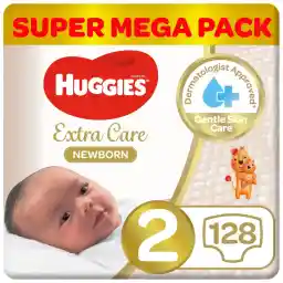 Huggies New Born, Size 2, 4-7 kg, Jumbo Pack, 128 Diapers