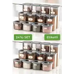 VIENEV Set of 24 Square Food Storage Containers with Labels 8x (0.55 LITERS, 1.2 LITERS, 1.75 LITERS) Anthracite