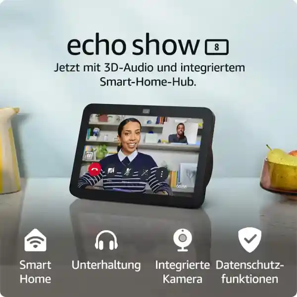 Echo Show 8 (Newest gen) | HD smart touchscreen with spatial audio, smart home hub and Alexa | Charcoal