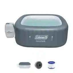 Coleman SaluSpa AirJet 4 to 6 Person Inflatable Hot Tub Square Portable Outdoor Spa with 140 Soothing AirJets and Insulated Cover, Gray