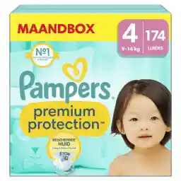 Pampers Premium Protection Maat 4, 174 Luiers, 9kg-14kg, Dubbele Bescherming voor de Huid en Tegen Lekken