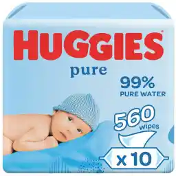 Huggies Pure Baby Wipes, 99% Pure Water Wipes, 10 Pack x 56 Wipes (560 Wipes)