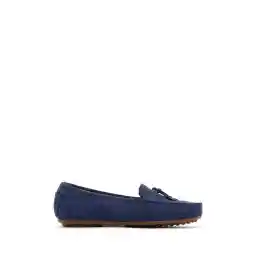 Derimod حذاء نسائي من جلد الغزال باللون الأزرق الداكن 100%، حذاء لوفر من الجلد الطبيعي، حذاء كاجوال، حذاء يومي 24s