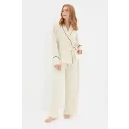 Trendyol Collection Beige Belted Piping Detailed Double-Breasted Viscose Maternity Woven Pajamas Set Thmaw22Pt1109 Trendyol Collection Beige Belted Piping Detailed Double-Breasted Viscose Maternity Woven Pajamas Set Thmaw22Pt1109