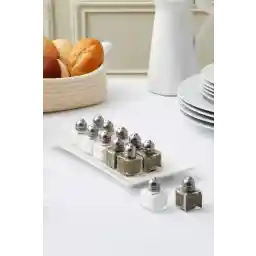 Perotti Salty Cam 2'li Tuzluk 20ml Mini Küp Tek Kişilik Tuzluk-karabiberlik Seti Paslanmaz Çelik Kapak