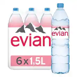Evian Mineral Water, Naturally Filtered Drinking Water, 1.5L Bottled Water Crafted by Nature, Case of 6 x 1.5L Pet Evian Water Bottles