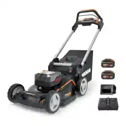 WORX WG749E PowerShare Battery Lawnmower 40 V (2 x 20 V) Wheel Drive, Powerful Brushless Motor, 46 cm Cutting Width, 7 Cutting Heights Including Battery and Charger, Black