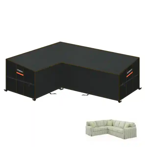HEIMUNI L-vormige Hoes voor Tuinmeubelen, Beschermhoes Loungebank Tuinmeubelhoes Waterdicht, Afdekzeil Tuinmeubelen Loungeset Hoes L vorm Rotan Bankhoes Winddicht, 180 x 250 x 90 x 80/65 cm