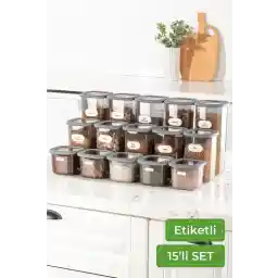 VIENEV 15-Piece Square Food Storage Container Set with Label 5x (0.55 LITER, 1.2 LITER, 1.75 LITER) Anthracite