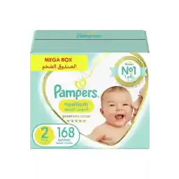 Pampers حفاضات العناية المميزة، مقاس 2، صغير، 3-8 كجم، الصندوق الضخم، 168 قطعة