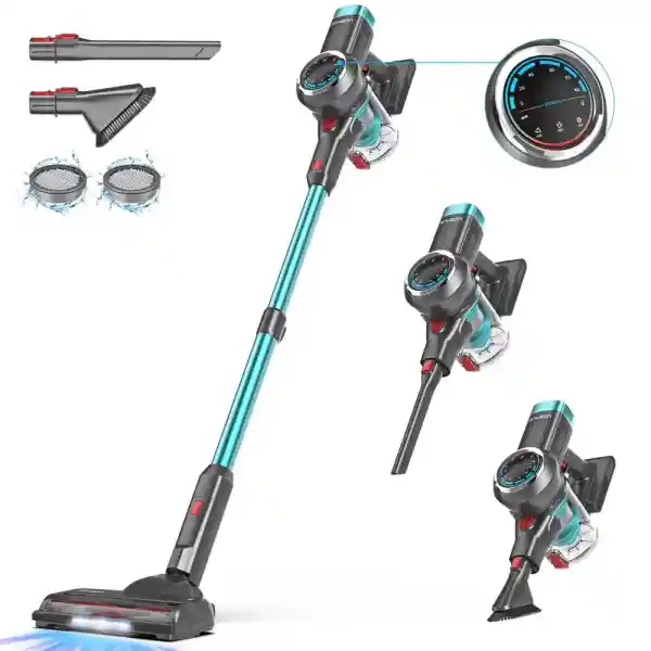 Battery Vacuum Cleaner, 550 W/45 KPa, Cordless, 60 Min Runtime, Self-Supporting Design, with OLED Display and Anti-Tangle Brush, for Carpets, Hard Floors and Pet Hair (Upgrade)
