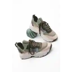 Marjin Kadın Sneaker Yüksek Taban Triko Spor Ayakkabı Volente haki