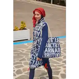 Marina Navy Blue Fully Covered Hijab Swimsuit with Parachute Letters M2301-1