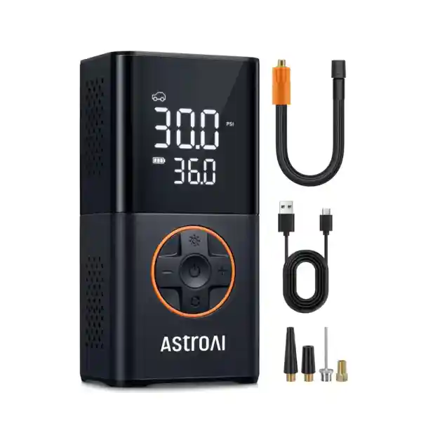 AstroAI L7 Tire Inflator Portable Air Compressor Cordless Bike Pump with Digital Dual Values Display, 150 PSI Car Tires Pump with LED Lights Air Pump for Cars, Motorcycles, Bikes, Balls