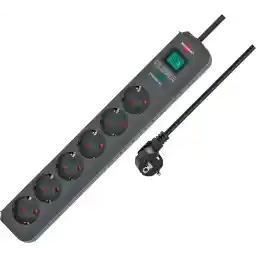 Brennenstuhl Eco-Line 6-Socket Power Strip With Surge Protection (Power Strip With Increased Contact Protection, On/Off Switch and 1.5 m Cable), Anthracite