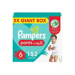 Pampers حفاضات بنطال، مقاس 6، كبير جدًا، 16-21 كجم، صندوق ضخم مزدوج، 152 قطعة