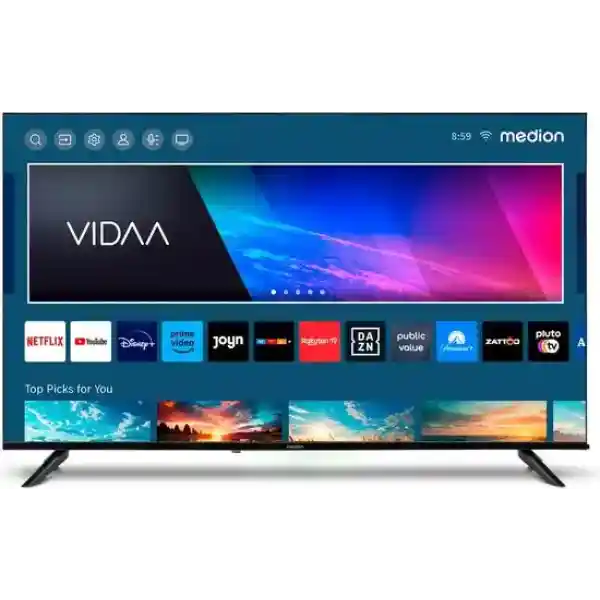 Medion X14308 (MD 31640) Ultra HD LCD Smart-TV - 108 cm (43'') Ultra HD-scherm - HDR, PVR-ready - NETFLIX - Prime Video - Disney+- DAZN - Paramount+ App - VIDAA Store - Bluetooth - HD Triple Tuner - CI+