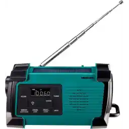 MEDION E66805 Noordradio (Zonneenergie, Zwengelradio, Dynamo Zwengel, Powerbank, Opwindbare Radio FM, Zaklamp IPX4 spatwaterdicht, SOS Noodpakket)