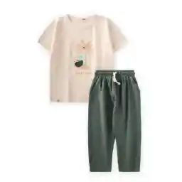 Cigit Palmiye Baskılı Organic Müslin Şalvarlı Takım 0-5 Yaş Ekru