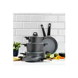 Schafer Ashen Fireproof Non-Stick Cookware Set 9 Pieces-grey