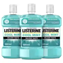 LISTERINE Mouthwash, Cool Mint, 500ml 2 + 1 FREE Pack - Package May Vary