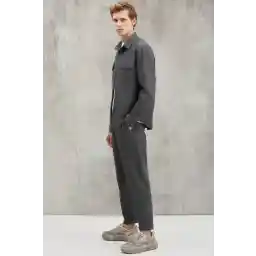 GRIMELANGE Walsh Men's Pique Look Special Fabric Flexible Double Leg Corded Elastic Waist Anthracite Trousers