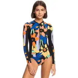 Roxy - Badpak voor dames - Onesie met lange mouw - Anthracite Flower Jammin - maat M (38)