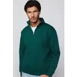 Tudors Unisex Relax Fit Rahat Kesim Pamuklu Içi Polarlı Yarım Fermuarlı Haki Dik Yaka Sweatshirt