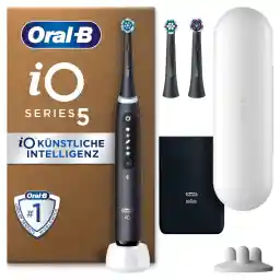 Oral-B iO Series 5 Plus Edition Electric Toothbrush, Includes 3 Toothbrush Heads, 5 Cleaning Modes for Dental Care, Travel Case, Designed by Braun, Black