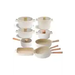 NEOFLAM طقم وعاء ومقلاة من 15 قطعة مع غطاء زجاجي من الألومنيوم المصبوب من فيكا