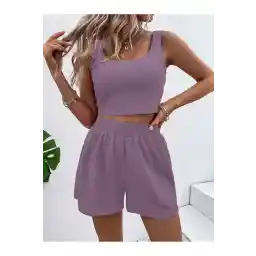 Know طقم شورت نسائي مضلع أرجواني