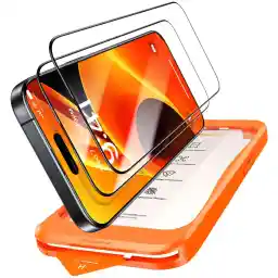 TORRAS Tempered Glass Screen Protector for iPhone 16 Pro [Full Screen] Top Breakage Safety Film for iPhone 16 Pro, 9H+ Protective Glass [Auto Installation] Anti-Fingerprint, Pack of 2