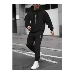 Altamira Erkek Siyah Dikey Oversize Eşofman Takımı