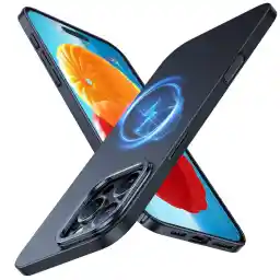 TORRAS Ultra-Thin Phone Case for iPhone 16 Pro, for MagSafe, No. 1 Magnetic Force, Shockproof, Scratch-Resistant, Velvety Grip, Slim, with Camera Stand, Black