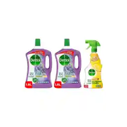 Dettol Lavender Antibacterial Power Floor Cleaner 1.8L Twin Pack + All Purpose Cleaner Lemon 500 ml
