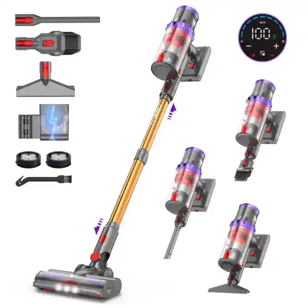 coovy SU7 Battery Vacuum Cleaner, 580 W/75 Min/45000 Pa Cordless Vacuum Cleaner with Super Large Display, Automatic Mode Battery Vacuum Cleaner for Carpets, Pet Hair, Hard Floors