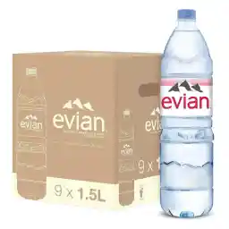 Evian Mineral Water, Naturally Filtered Drinking 1.5L Bottled Water Crafted By Nature, Case Of 9 X Pet Bottles
