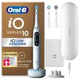 Oral-B iO Series 10 Electric Toothbrush, Includes 3 Replacement Toothbrush Heads, iOSensen, Charging Travel Case, 7 Cleaning Modes for Dental Care, Electric Toothbrush, Designed by Braun, White