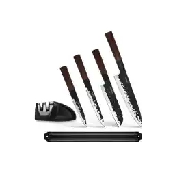 Fissman طقم سكاكين مكون من 6 قطع من سلسلة كيندو مع شريط مغناطيسي ومبراة X30Cr13 فولاذ