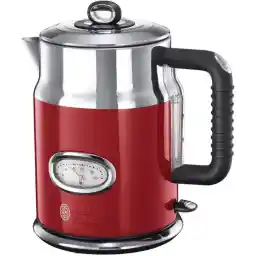 Russell Hobbs Waterkoker, retro rood, 1,7 l, 2400 W, snelkookfunctie, watertemperatuurweergave in retrodesign, vulniveaumarkering, geoptimaliseerde schenktuit, vintage 21670-70