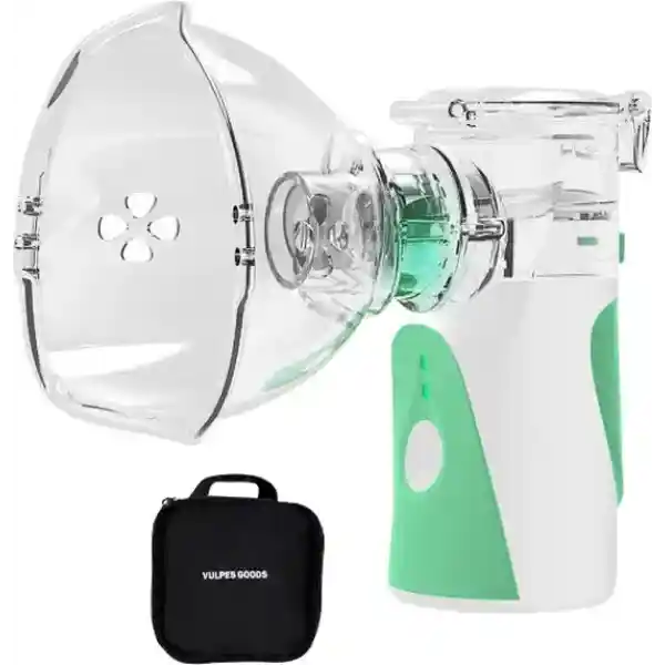 Vulpes Goods® HealthCare - Aerosoltoestel - Ultrasone Vernevelaar Inhalator – Nebulizer - Inhalatieapparaat voor Kinderen, Volwassenen & Baby’s – Helpt tegen Luchtwegaandoeningen - Incl. 3 mondstukken & luxe reistas